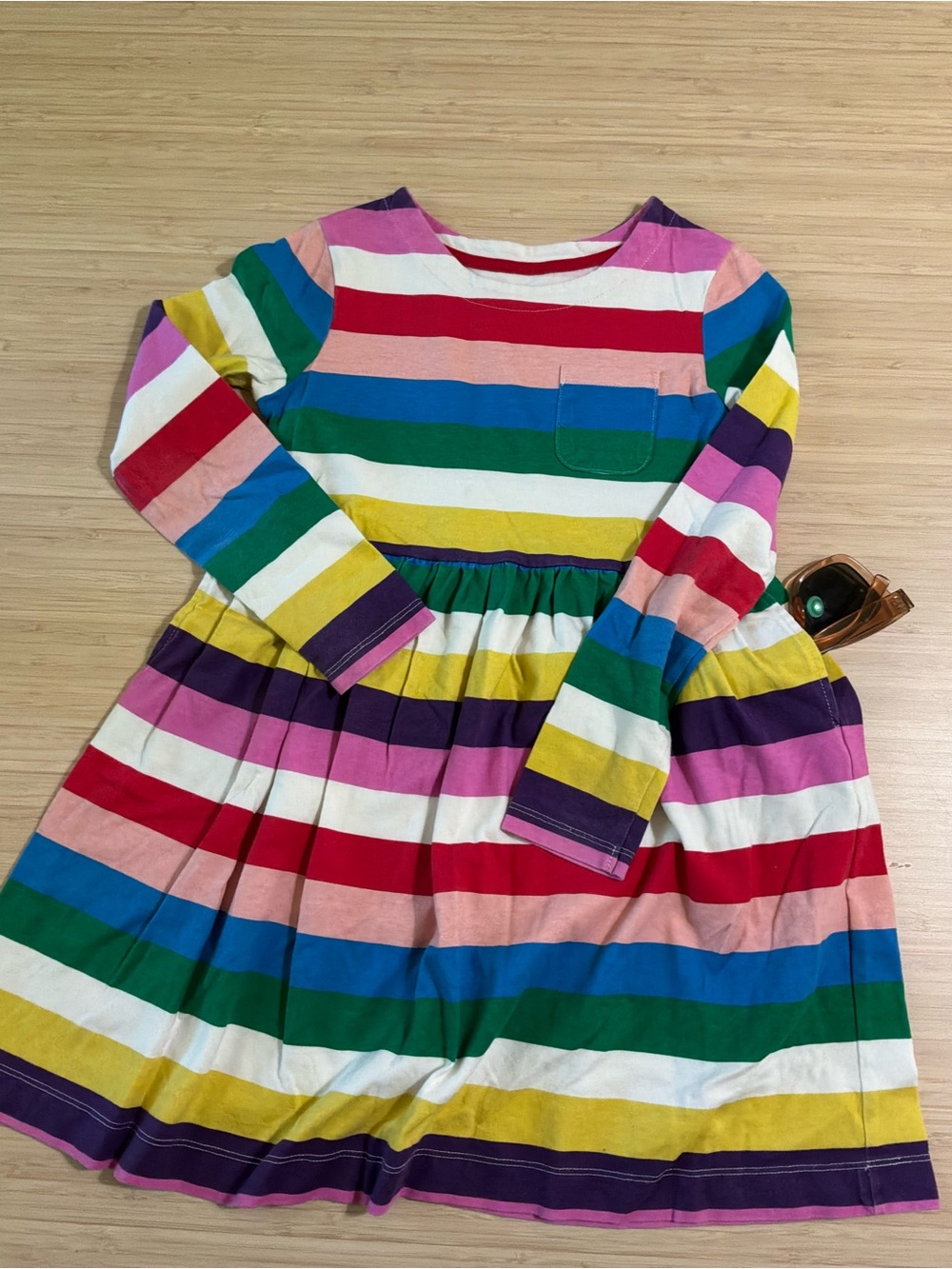 Mini Boden Long-Sleeve Rainbow Stripe Dress 8-9